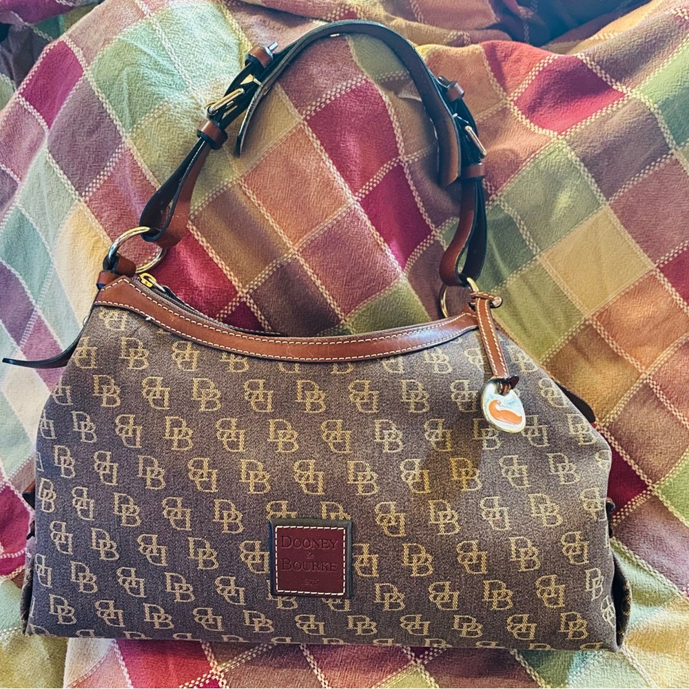 Dooney & Bourke Brown Monogram Shoulder Bag with Gold Hardware